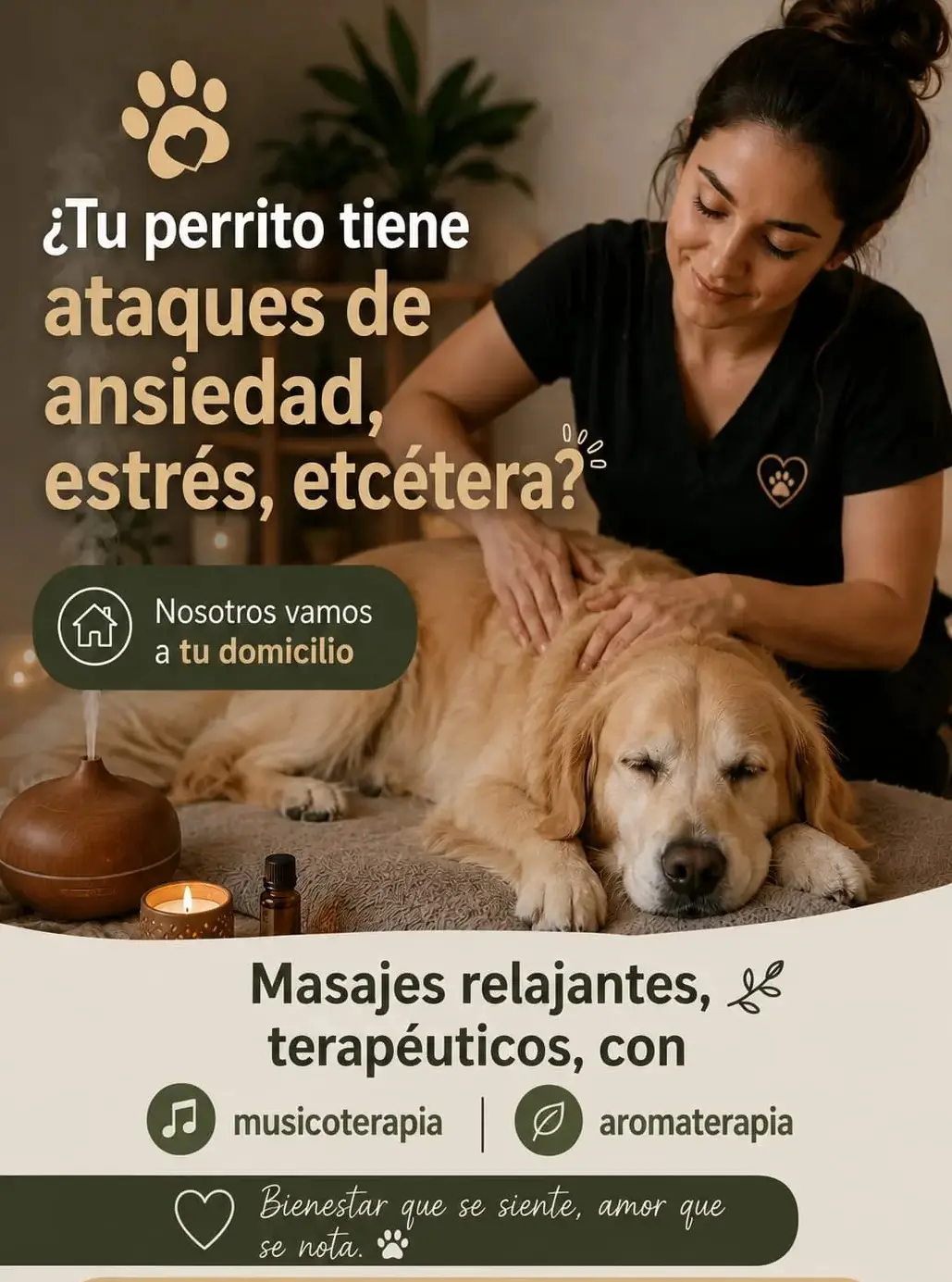 Masajes relajantes y terapéuticos para perros a domicilio